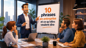 Échange au bureau autour des phrases en entreprise du quotidien