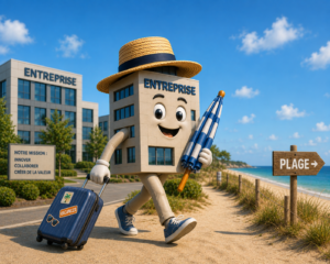 Innovation en entreprise : une valise ouverte sur une plage au soleil
