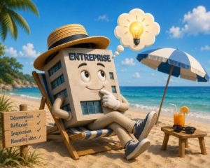 Dirigeant prenant du recul face à la mer pendant les vacances